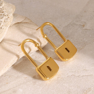 18K gold lock-shaped design trendy and personalized earrings 02e2399d-357e-4596-938f-1d2446e2340d Artshiney
