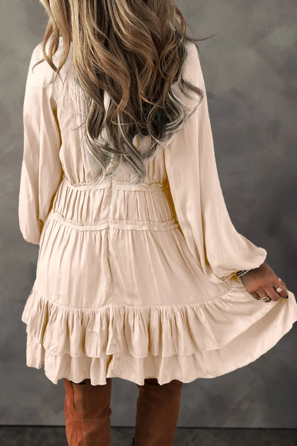 Frill Ruffled V-Neck Long Sleeve Mini Dress 03192ab2-e5e5-444c-b36f-86359f2aba00-Max Glownestbest