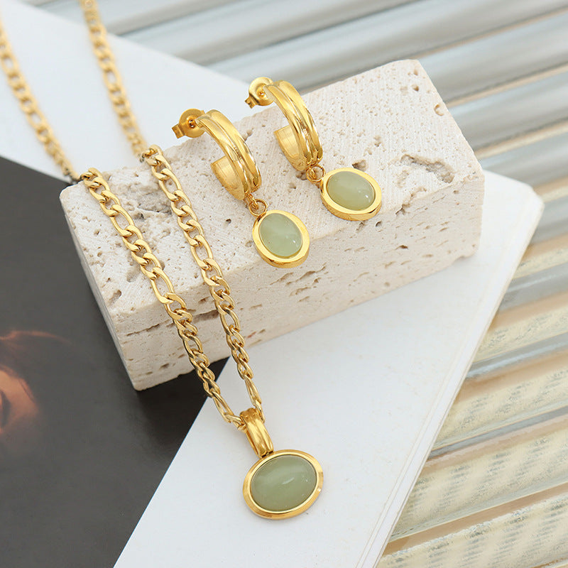 18K gold noble and light luxury gem-set design necklace and earrings set 03f3ef65-e1eb-4236-92d3-798a6cedb20d Artshiney