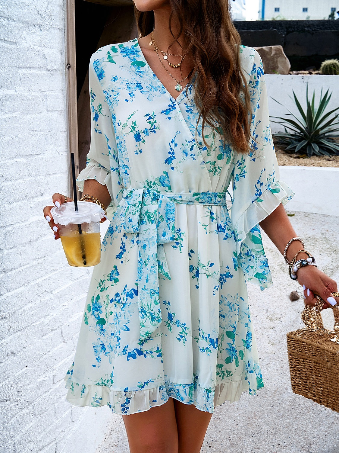 Devine Ruffled Printed Surplice Half Sleeve Mini Dress 03fe7b3e-e638-413b-80bd-7990f78ae941-Max Glownestbest