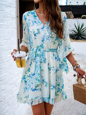 Devine Ruffled Printed Surplice Half Sleeve Mini Dress 03fe7b3e-e638-413b-80bd-7990f78ae941-Max Glownestbest