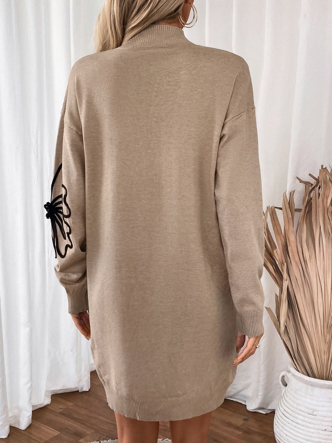 Perfee Flower Mock Neck Long Sleeve Sweater Dress 04653294-c6d1-4933-8065-ba0e4eb73512-Max Glownestbest