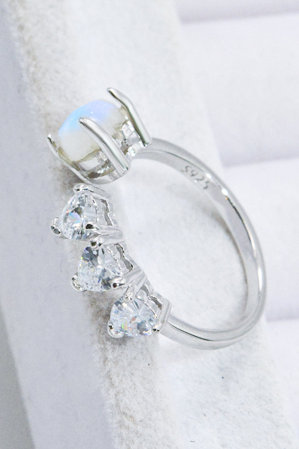 Natural Moonstone and Zircon Heart Open Ring 049b230f823b4fbfb80e59096c82bddb-Max Trendsi