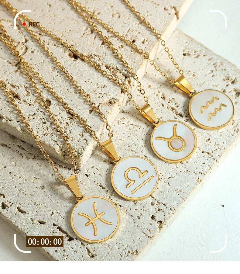 Exquisite Zodiac White Seashell Design Pendant Necklace 04c5b93e-caee-4ad9-8686-b8ab6f57abfc Artshiney