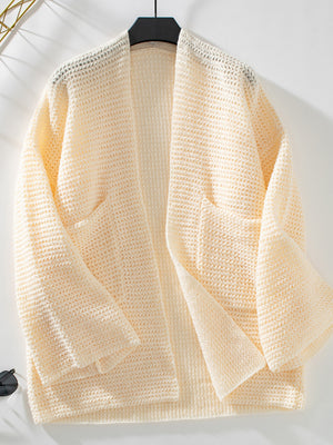 Open Front Long Sleeve Cardigan Cream 04d0b2a6-c51b-48ee-bd4c-172f17418b8e-Max Glownestbest