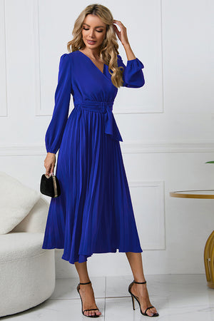 V-Neck Long Sleeve Tie Waist Midi Dress Royal Blue 04dcb2e343be41fc857e9f97fd1ddbe1-Max Glownestbest