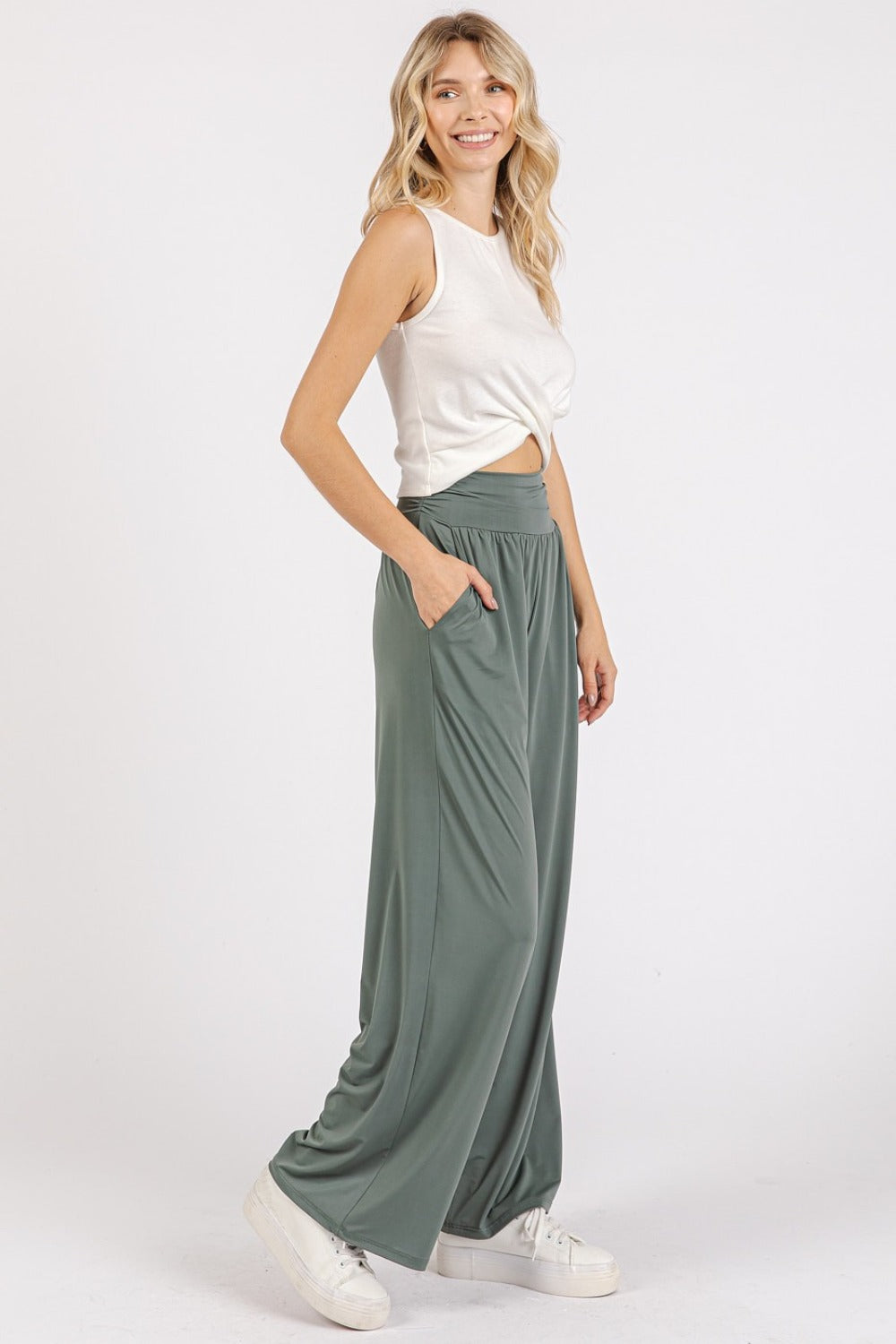 Mittoshop Stretch Banded Waist Wide Leg Pants with Pockets 05337aa4-864f-4447-9d89-a590707ad125-Max Trendsi