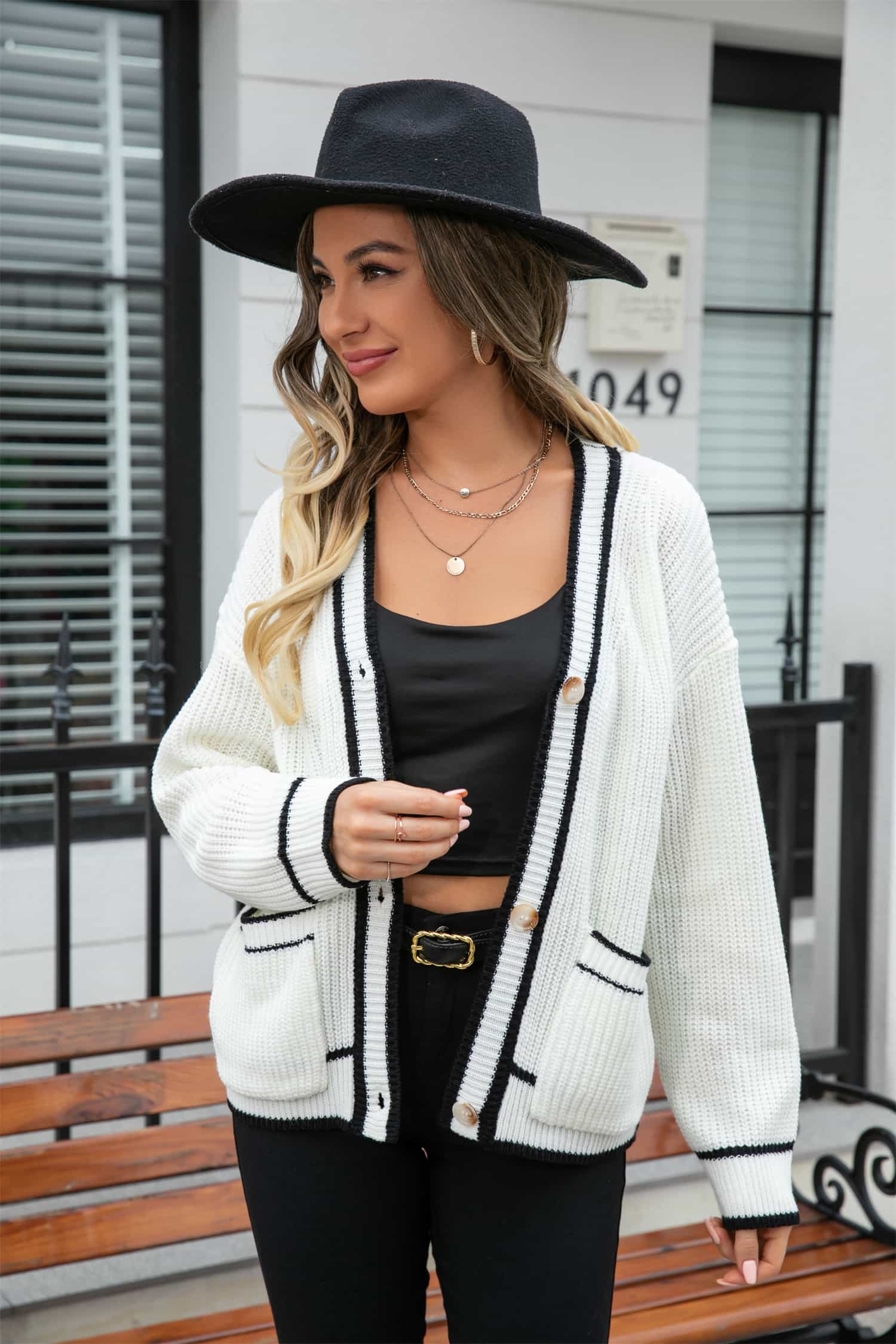 Angel Wings Waffle Knit V-Neck Cardigan with Pocket 057a09a62ea24cb38eb2079ca32c9b33-Max Glownestbest