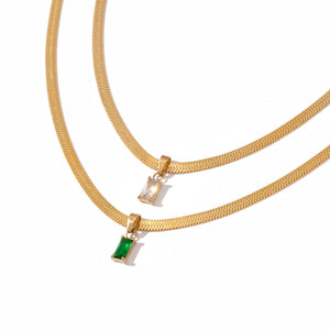 18K Gold Plated Green/White Baguette Zircon Pendant Necklace 057c6080-b3ba-4ec9-b19a-f6a95796f792 Artshiney
