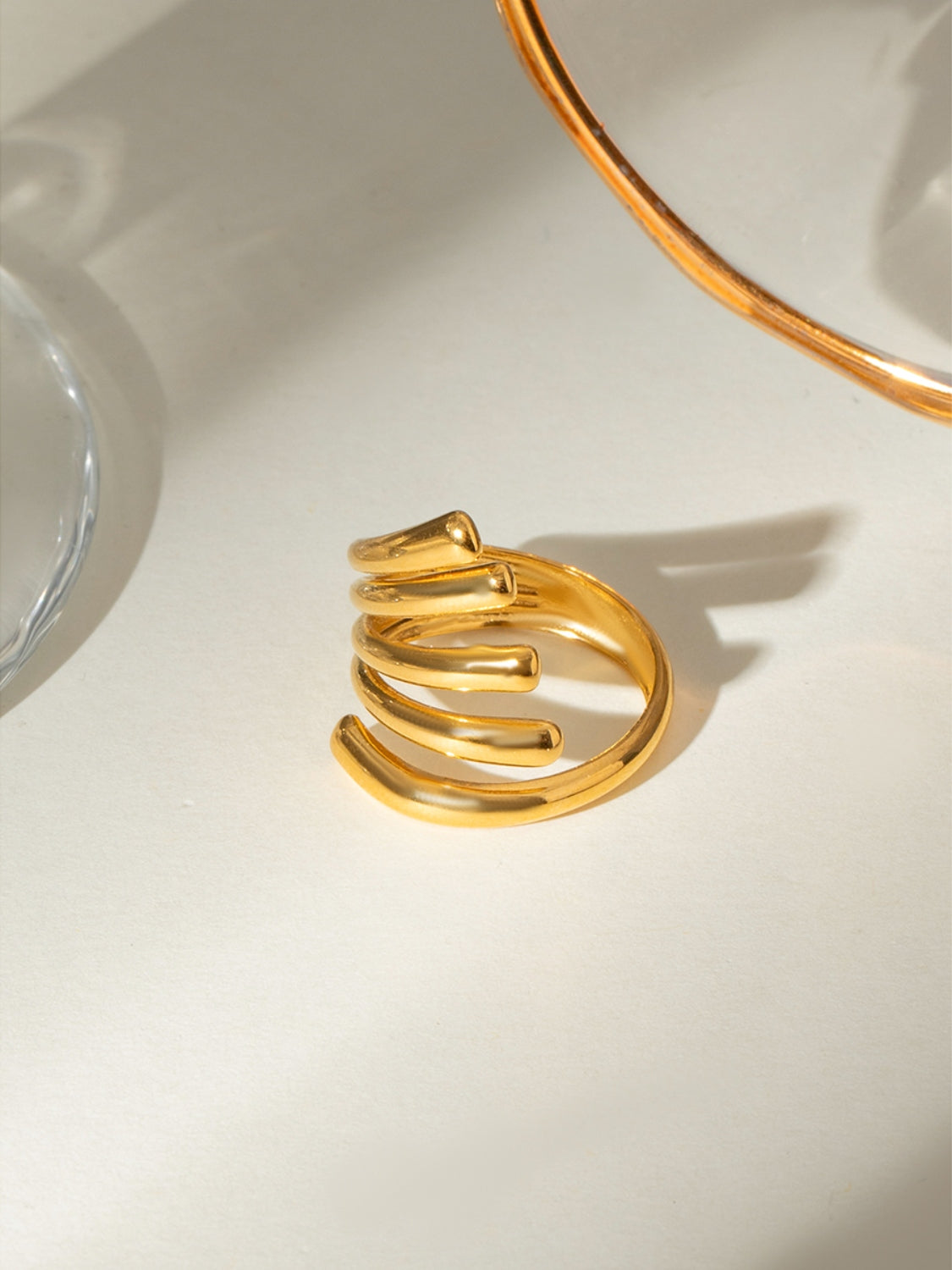 18K Gold-Plated Stainless Steel Irregular Lines Open Ring 0599819f-f3eb-488b-9eb0-5d746c1c3dcc-Max Trendsi
