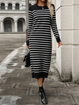 Striped Round Neck Long Sleeve Dress Black 05fdfa29-8d49-4a27-bb38-9846298af9e9-Max Glownestbest