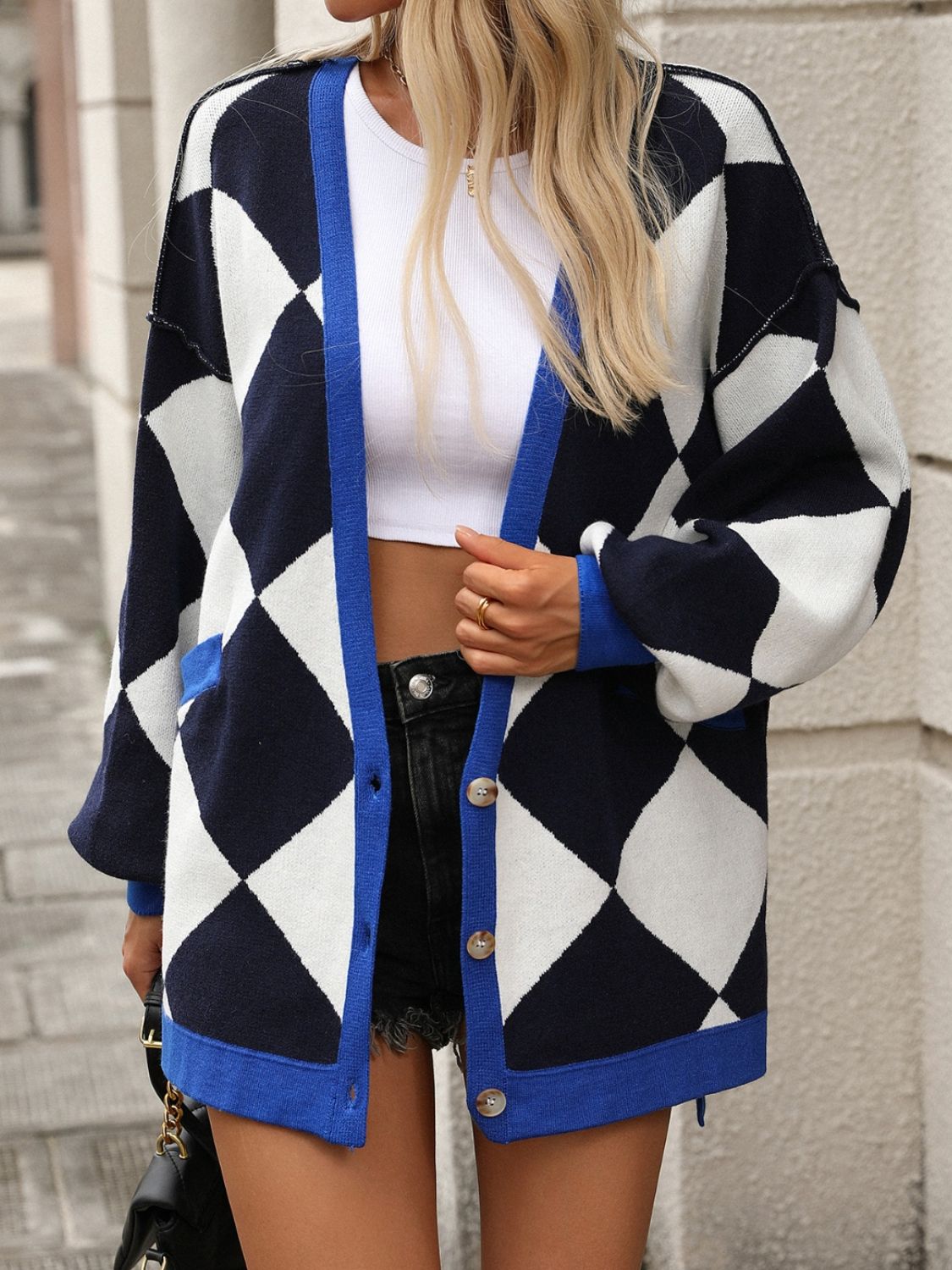 Checkered Dropped Shoulder Long Sleeve Cardigan 065acd6e-9afd-406f-bf07-5215d6cb29f8-Max Glownestbest