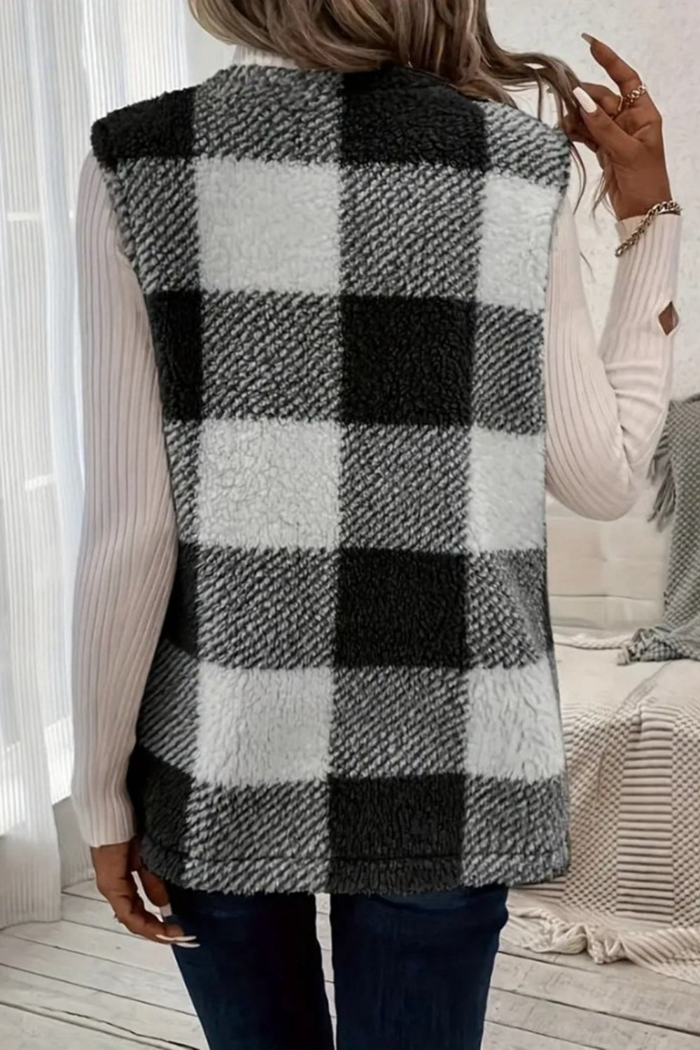 Glownestbest ® | Sherpa Plaid Open Front Vest Coat 0693512f-c244-46c8-90ba-6f115f7f3bfa-Max Glownestbest