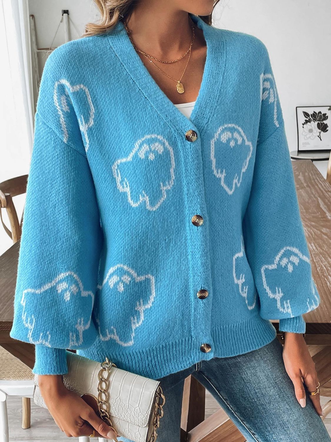 Glownestbest® | V-Neck Dropped Shoulder Cardigan Cerulean 069c34bb-c85e-4a83-8370-5db012277fd4-Max Glownestbest