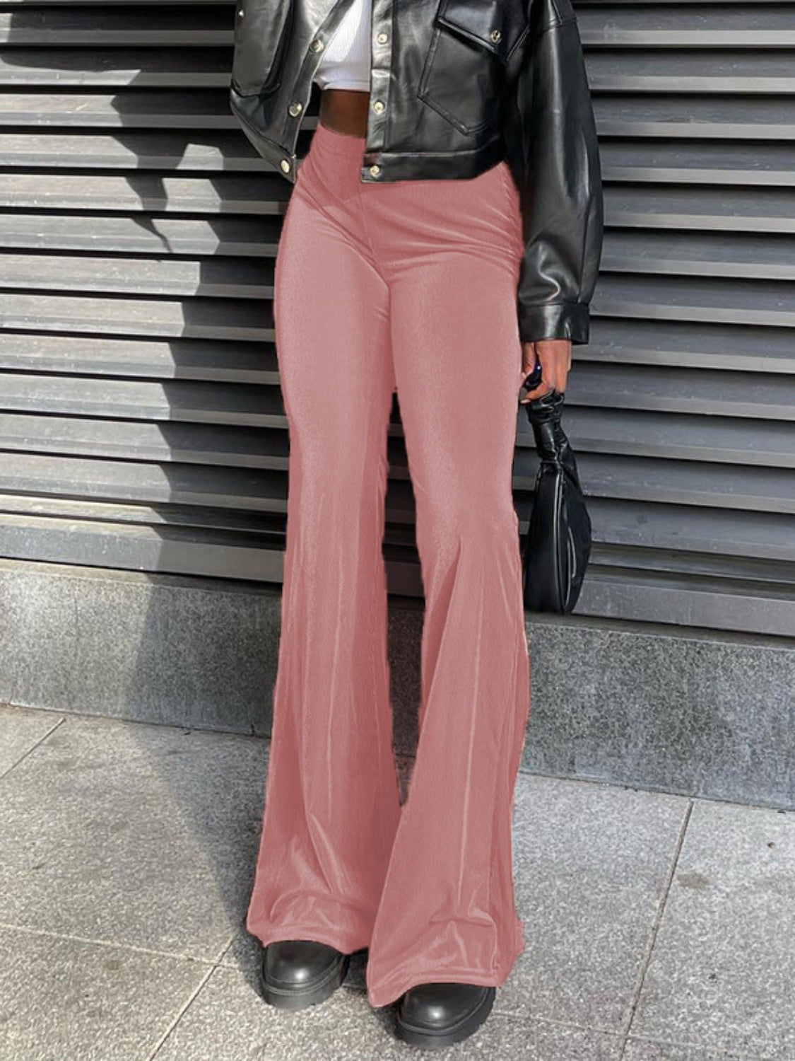 High Waist Flare Pants Dusty Pink 06c3f8d8-e5ba-47d4-ac5e-e7d2e64def69-Max Trendsi