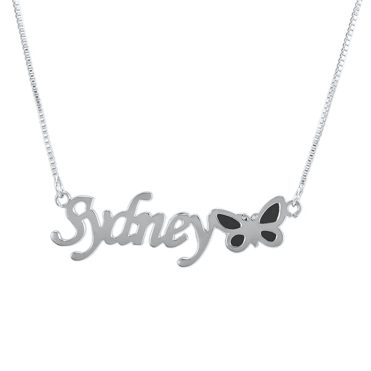 Noble Dazzling Butterfly Custom Name Necklace Silver 06cbf561-2415-46fc-bc93-8bead97a36a7 Artshiney