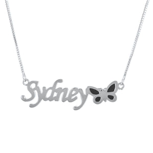 Noble Dazzling Butterfly Custom Name Necklace Silver 06cbf561-2415-46fc-bc93-8bead97a36a7 Artshiney