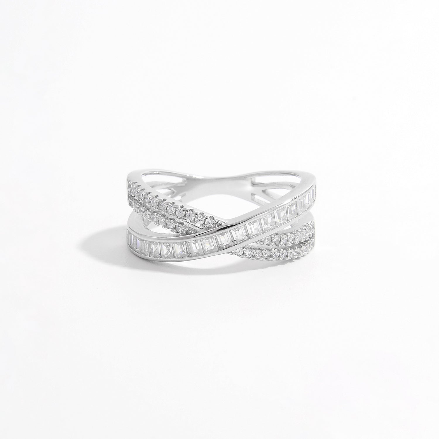 X Shape Inlaid Zircon 925 Sterling Silver Ring Silver 07344676-c33b-410f-bd64-de28674da71a-Max Trendsi