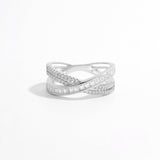 X Shape Inlaid Zircon 925 Sterling Silver Ring Silver 07344676-c33b-410f-bd64-de28674da71a-Max Trendsi