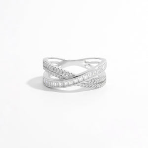 X Shape Inlaid Zircon 925 Sterling Silver Ring Silver 07344676-c33b-410f-bd64-de28674da71a-Max Trendsi