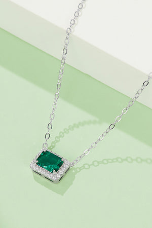 Lab-Grown Emerald Rectangle Pendant Necklace 073519fce3b2484baa02c2f34710ab88-Max Trendsi