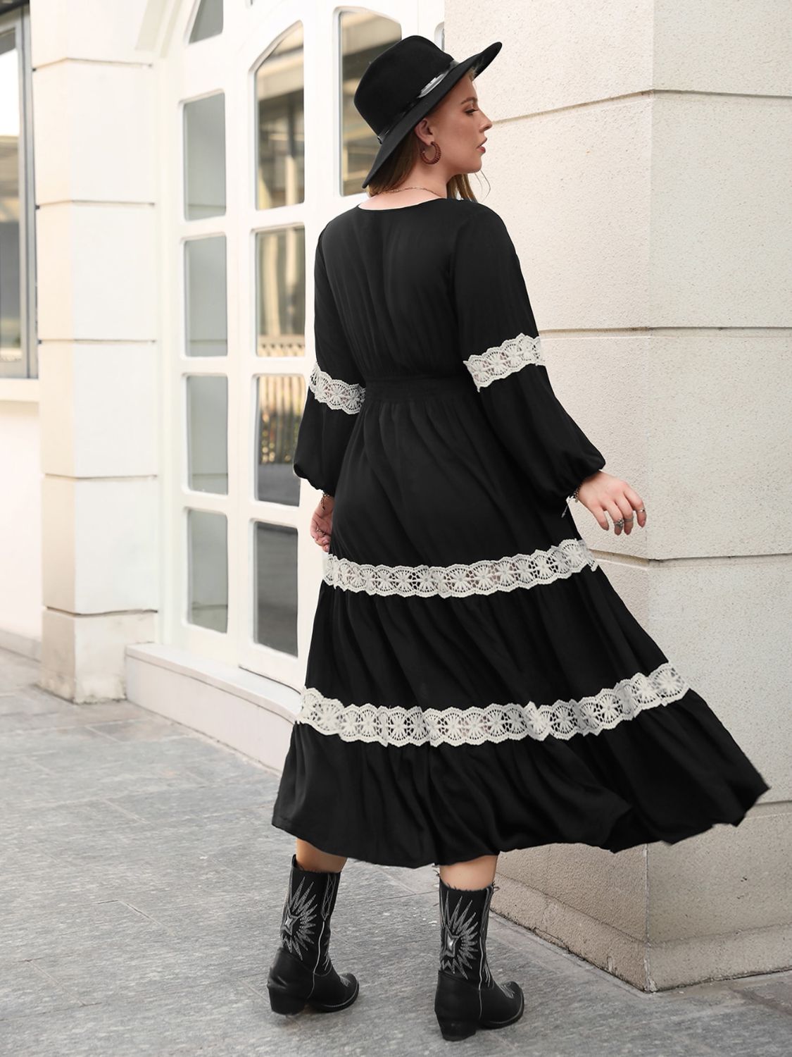 Plus Size Lace Detail V-Neck Long Sleeve Midi Dress 0778488b-8304-4c32-8cba-215c31a4e963-Max Glownestbest