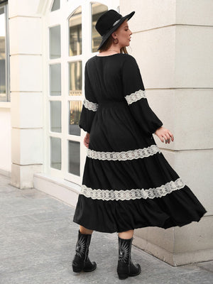 Plus Size Lace Detail V-Neck Long Sleeve Midi Dress 0778488b-8304-4c32-8cba-215c31a4e963-Max Glownestbest