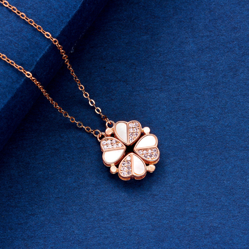 S925 silver light luxury fashion four-leaf clover inlaid with gemstones and diamonds a two-wear design necklace Rose gold 077ff188-ee83-4466-a0c3-218fed3fe1bd Artshiney