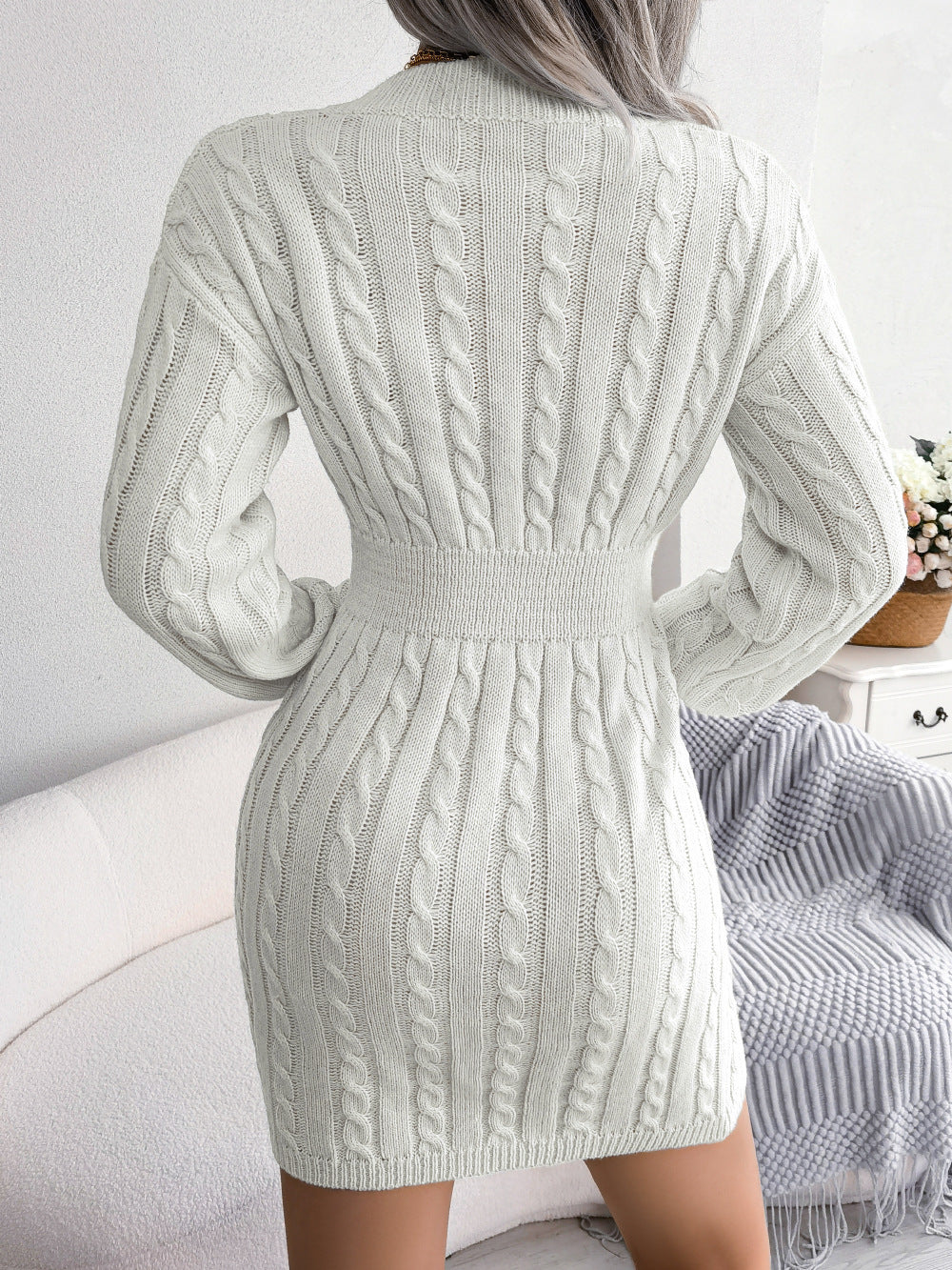 Cable-Knit V-Neck Mini Sweater Dress 0806ce1fe7704269a21f3ac298ec23cb-Max Glownestbest