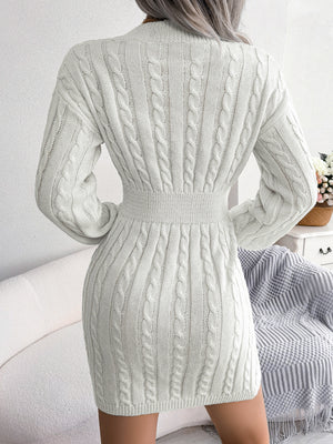 Cable-Knit V-Neck Mini Sweater Dress 0806ce1fe7704269a21f3ac298ec23cb-Max Glownestbest