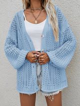 Glownestbest® | Openwork Button Front Cardigan Sky Blue 08622e10ed5545c796dc6cbfe5a046e6-Max Glownestbest