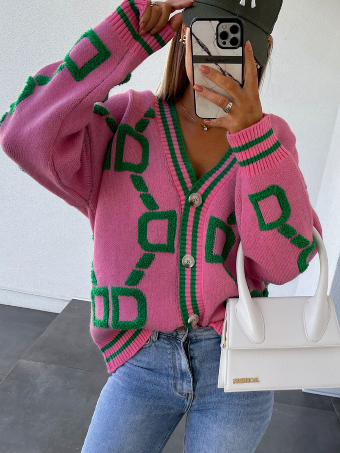 Geometric Dropped Shoulder Button Down Cardigan 08a7ba5e49f14f899af01f6917b90f57-Max Glownestbest