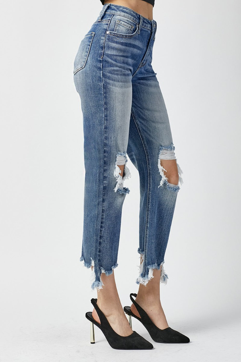 RISEN High Waist Distressed Frayed Hem Cropped Straight Jeans 08d4381d-a4d4-4281-8176-18fce80ec4b3-Max Trendsi