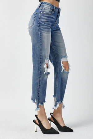 RISEN High Waist Distressed Frayed Hem Cropped Straight Jeans 08d4381d-a4d4-4281-8176-18fce80ec4b3-Max Trendsi