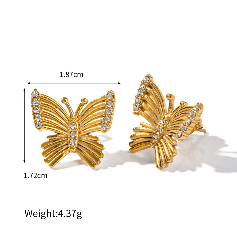 18K Gold Noble and Exquisite Butterfly Inlaid White Zircon Pendant Necklace Earrings Set Earring 08f895c2-e861-4e1c-a1f6-7844b7abe9b5 Artshiney