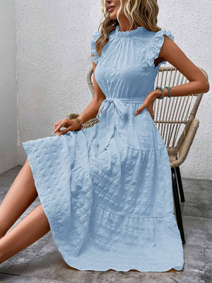 Tied Ruffled Cap Sleeve Midi Dress 09117361-6d84-4927-9931-c30cb093cab4-Max Trendsi
