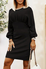 Ruched Lantern Sleeve Dress Black 094ff36e-75d8-48fa-9be3-6f0fb80c2efd-Max Glownestbest