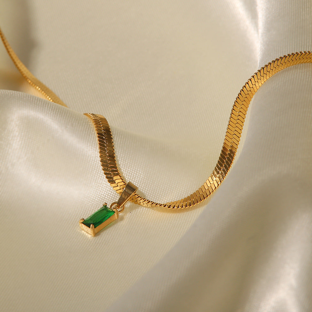 18K Gold Plated Green/White Baguette Zircon Pendant Necklace Green 095c5d54-c54c-4f58-8299-8573aa932075 Artshiney