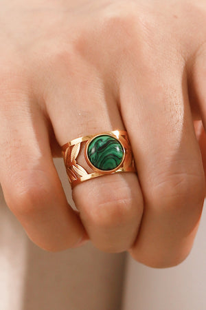 18k Gold Plated Malachite Leaf Ring 095e6de194734a078031d23494e4e791-Max Trendsi