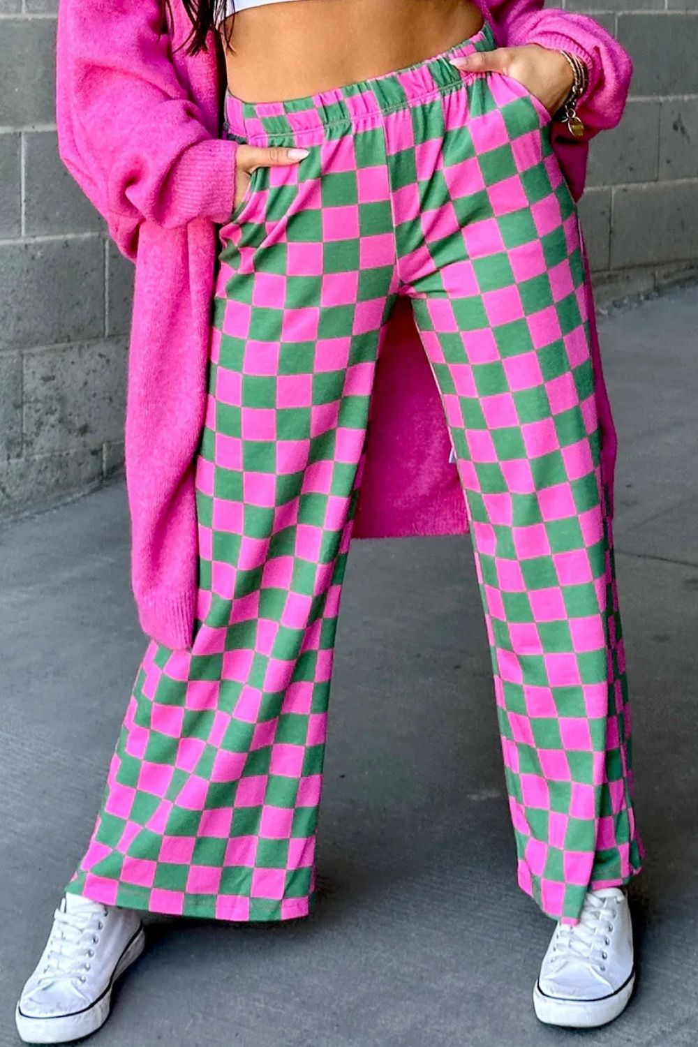 Checkered Wide Leg Pants Turquoise 09c6a9ad-2908-4b4d-95dd-b9065e518767-Max Trendsi