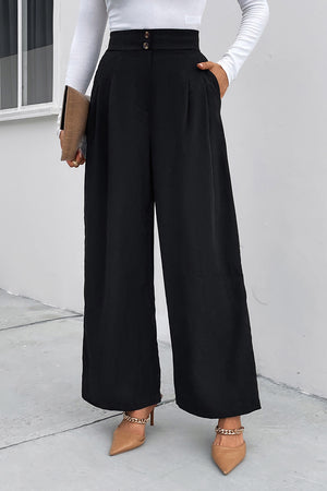 Perfee High Waist Ruched Pocketed Wide Leg Pants 0a12681b34d8469cb5bff814ad5d65d7-Max Trendsi