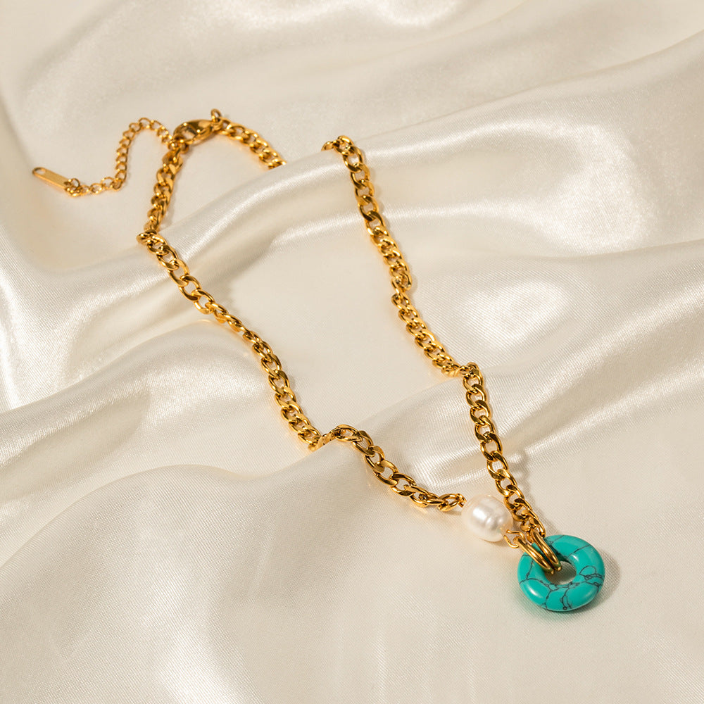 18K Gold Fashion Personality Cuban Chain with Natural Stone Ring Design Pendant Necklace 0a158603-51e2-4d0b-96bd-904d4c5fd784 Artshiney