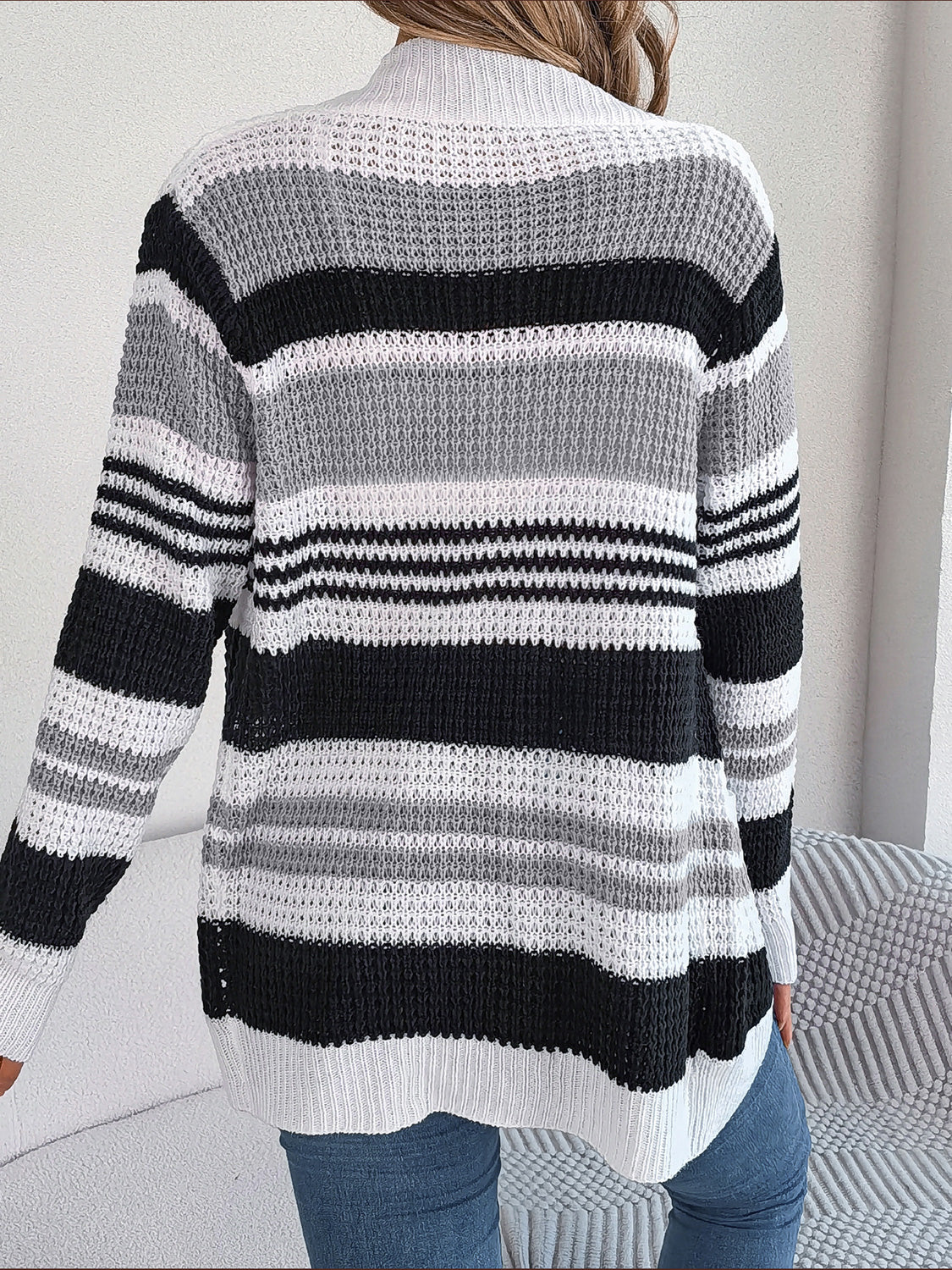 Striped Open Front Long Sleeve Cardigan 0a3ac3dd53c64deb82cdb2fb6fbc57cc-Max Glownestbest