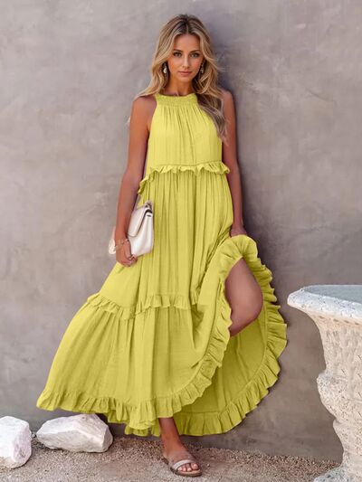 Ruffled Sleeveless Tiered Maxi Dress with Pockets 0a6ab8f0-3d25-4140-9566-23c334214529-Min Glownestbest