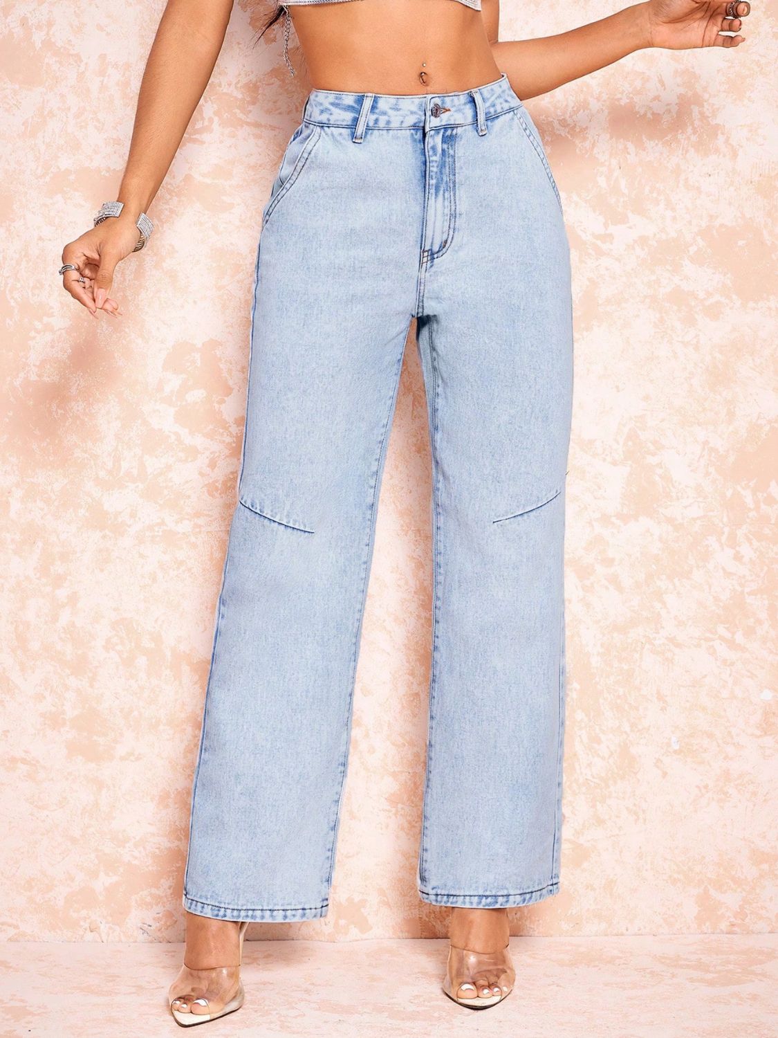 Straight Leg Jeans with Pockets 0ae3d701-0cb6-466a-861e-d64f9a71b869-Max Trendsi