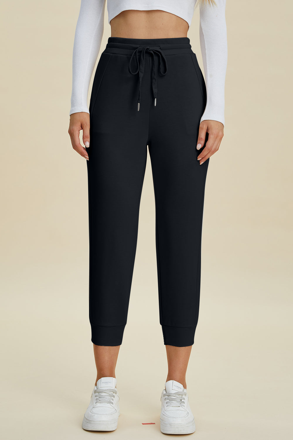 Basic Bae Full Size Air Scuba Drawstring High Waist Cropped Pants Black 0ae7c67e-56f1-453d-b826-c3641f67849c-Max Trendsi