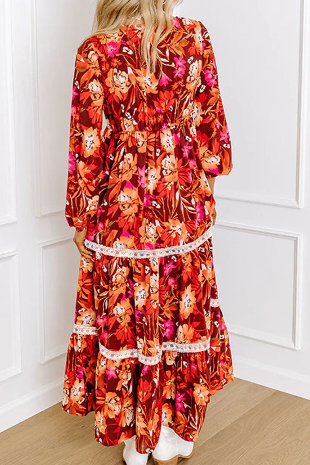 Printed V-Neck Long Sleeve Midi Dress 0b0fd58f-d447-4ee5-943b-41af4b987b32-Max Glownestbest