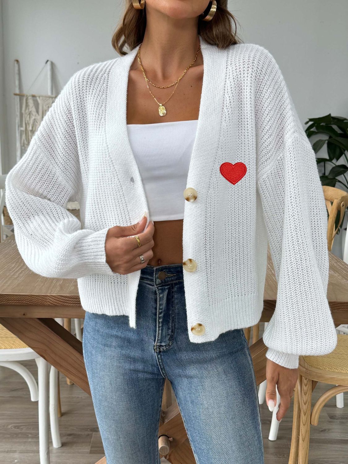 Heart Button Down V-Neck Long Sleeve Cardigan 0b507c85-c6b5-4a84-b016-6bdf6bf7d08c-Max Glownestbest
