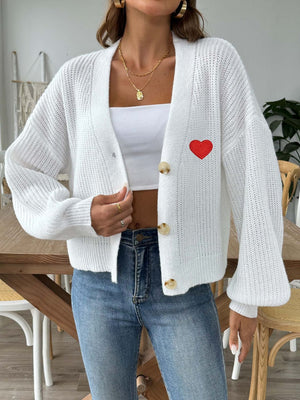 Heart Button Down V-Neck Long Sleeve Cardigan 0b507c85-c6b5-4a84-b016-6bdf6bf7d08c-Max Glownestbest