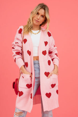 Heart Graphic Open Front Cardigan with Pockets 0b6a0793a03c4584b275b5dfa78232f9-Max Glownestbest